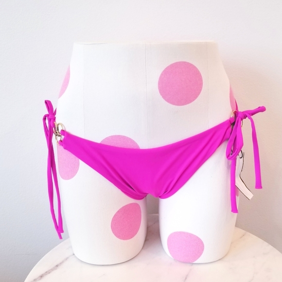Victoria's Secret Luxe Multi ring Strappy Brazilian Bikini Bottom Hot Pink NWT - Picture 2 of 15